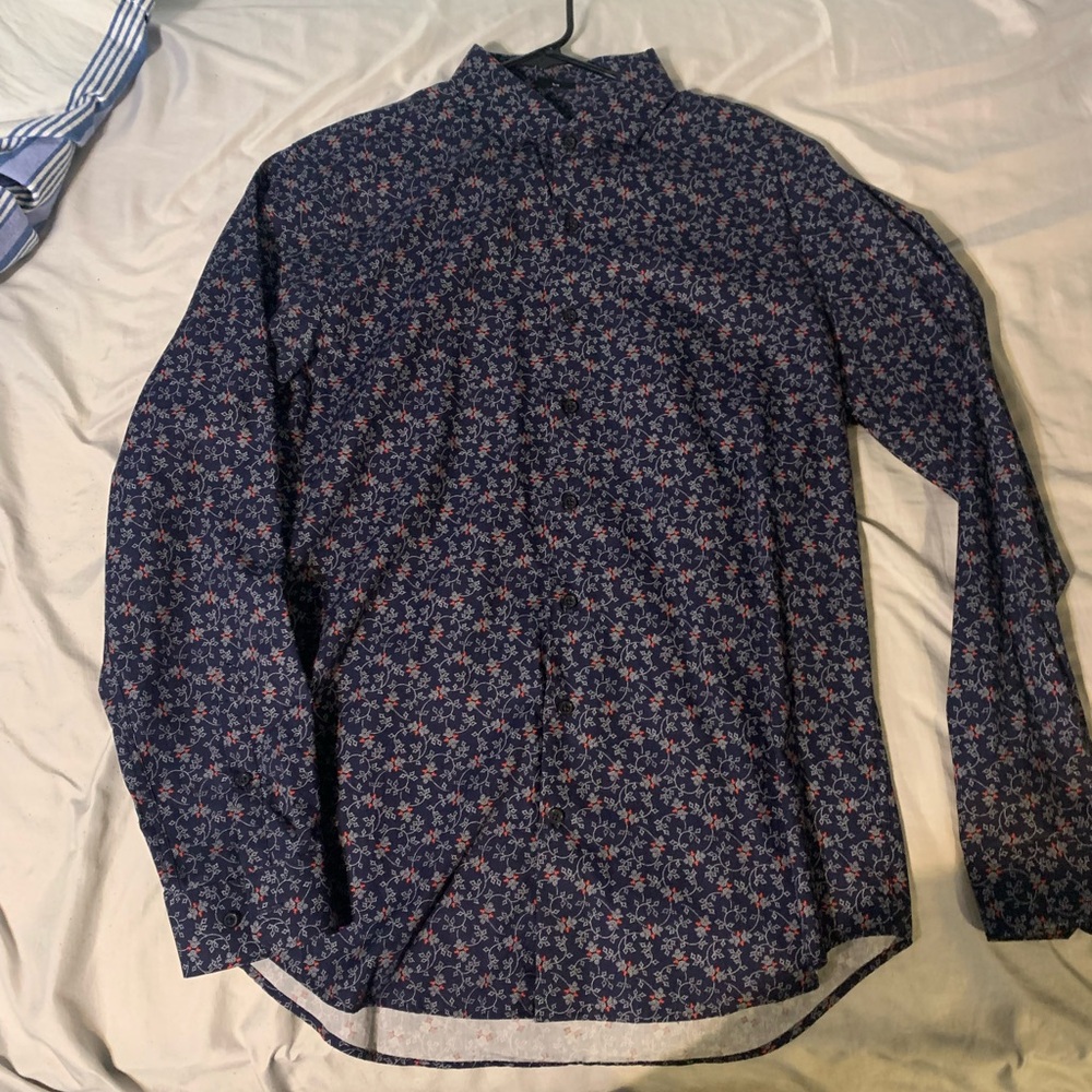 Express Dark Blue and Red Floral Shirt